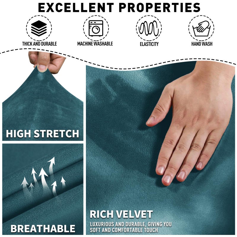 MAXIJIN Velvet 4 Piece Recliner Cover Stretch Plush Soft Recliner Chair Covers Thick Soft Reclining Chair Slipcovers Furniture Protector with Side Pocket for Kids, Pets (Peacock Blue) - Image 4